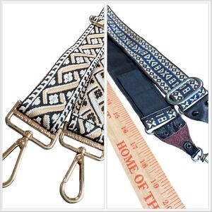 Adjustable Guitar‎ Strap Boho Embroidered Woven Leather Accents